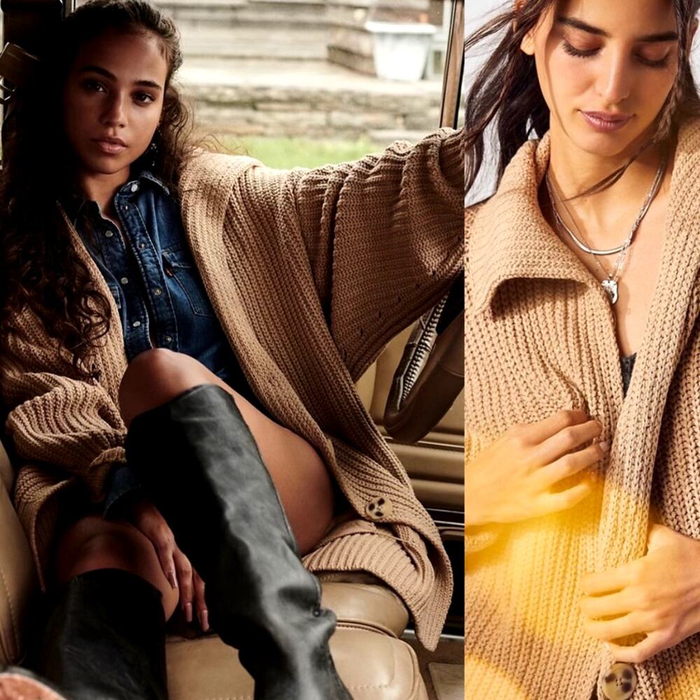 Free People Swim Deep Chunky Knit Oversized Cardigan Slouchy Sz S NEW
